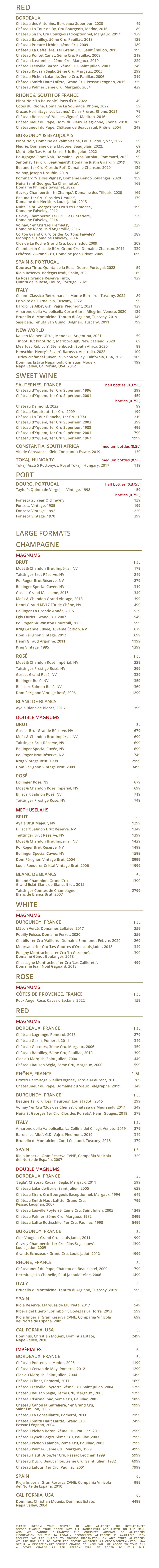bob bob ricard city restaurant wine list magnums and large format